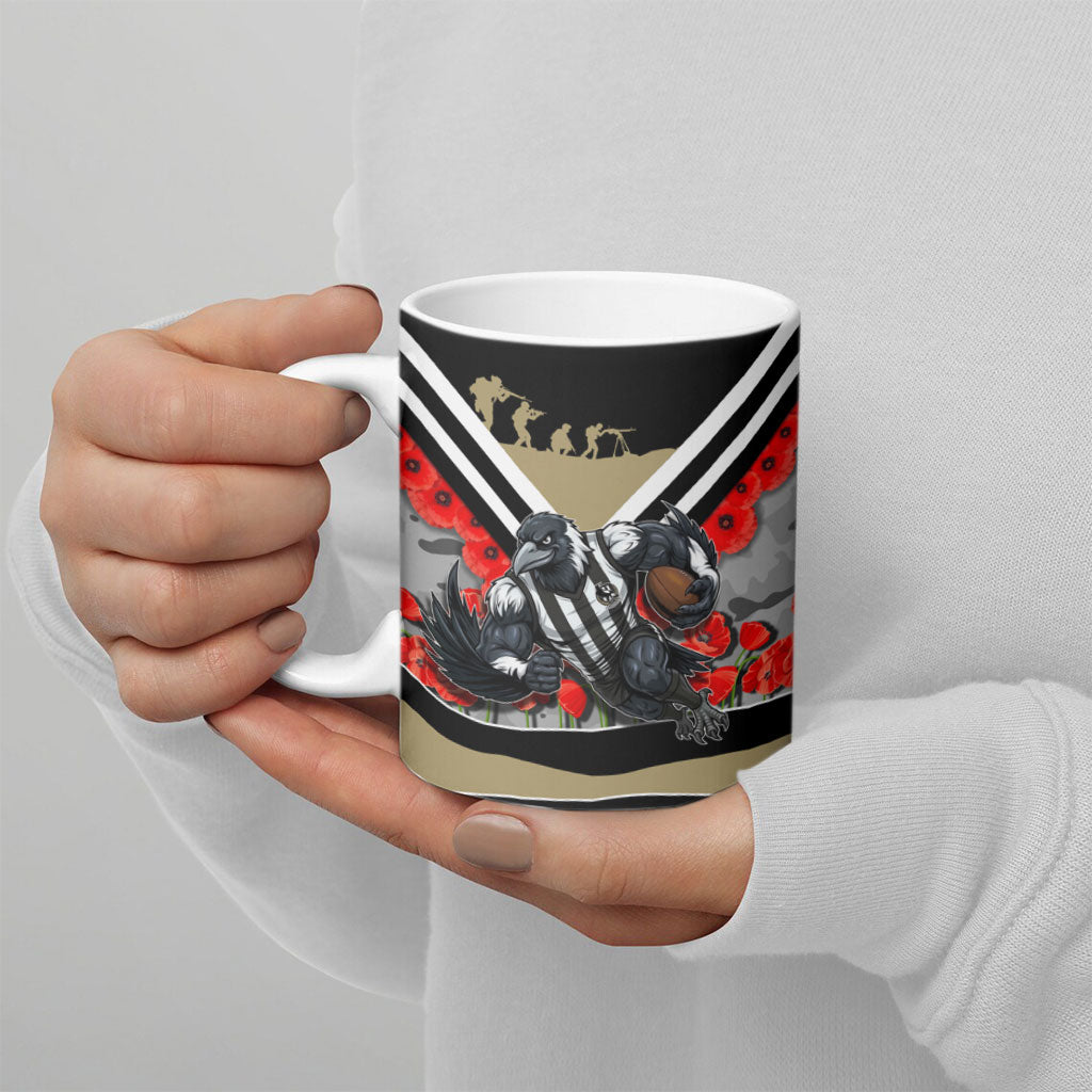 Personalised Collingwood Magpies ANZAC Ceramic Mug Military Remembrance Australian Football Mascot Camouflage