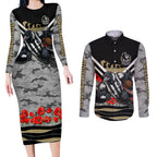 Personalised Collingwood Magpies ANZAC Couples Matching Long Sleeve Bodycon Dress and Long Sleeve Button Shirt Military Remembrance Australian Football Mascot Camouflage
