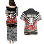 Personalised Collingwood Magpies ANZAC Couples Matching Puletasi and Hawaiian Shirt Military Remembrance Australian Football Mascot Camouflage