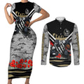 Personalised Collingwood Magpies ANZAC Couples Matching Short Sleeve Bodycon Dress and Long Sleeve Button Shirt Military Remembrance Australian Football Mascot Camouflage