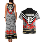Personalised Collingwood Magpies ANZAC Couples Matching Tank Maxi Dress and Hawaiian Shirt Military Remembrance Australian Football Mascot Camouflage