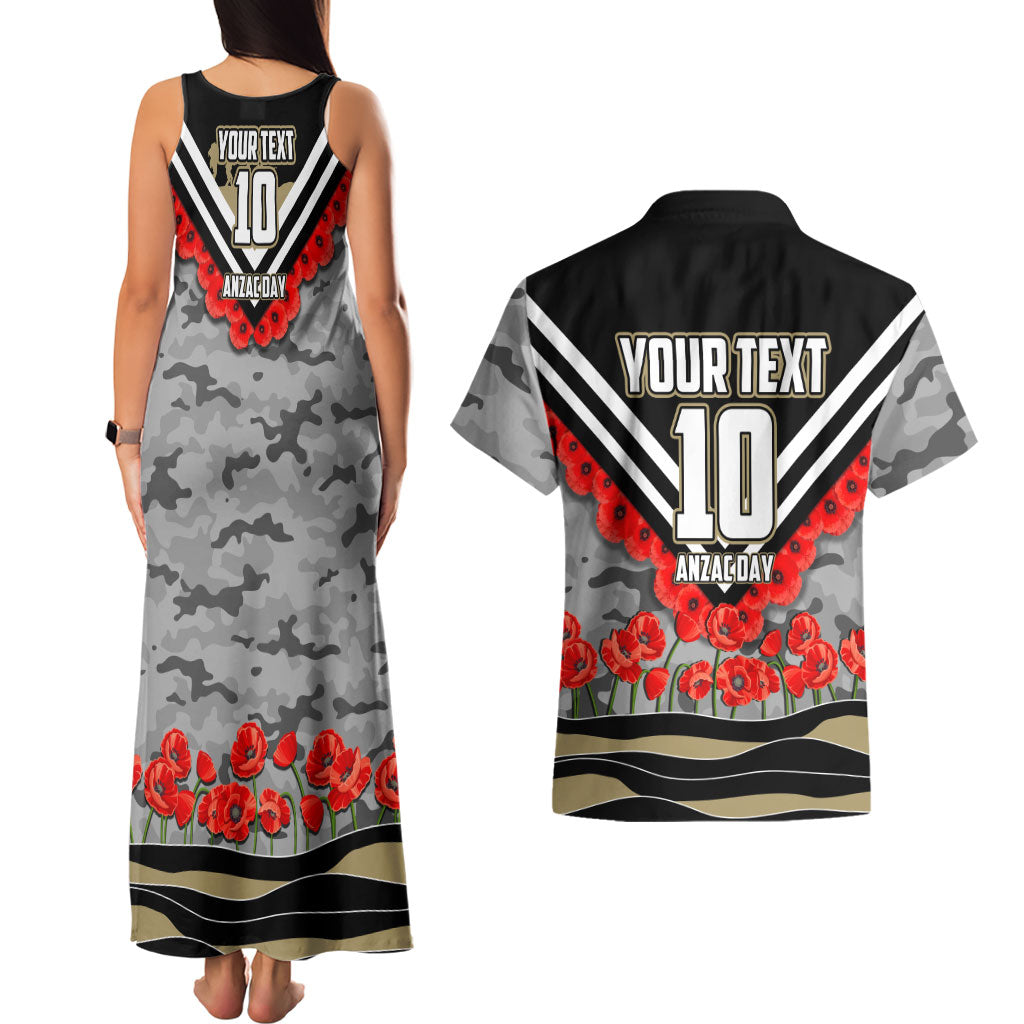 Personalised Collingwood Magpies ANZAC Couples Matching Tank Maxi Dress and Hawaiian Shirt Military Remembrance Australian Football Mascot Camouflage