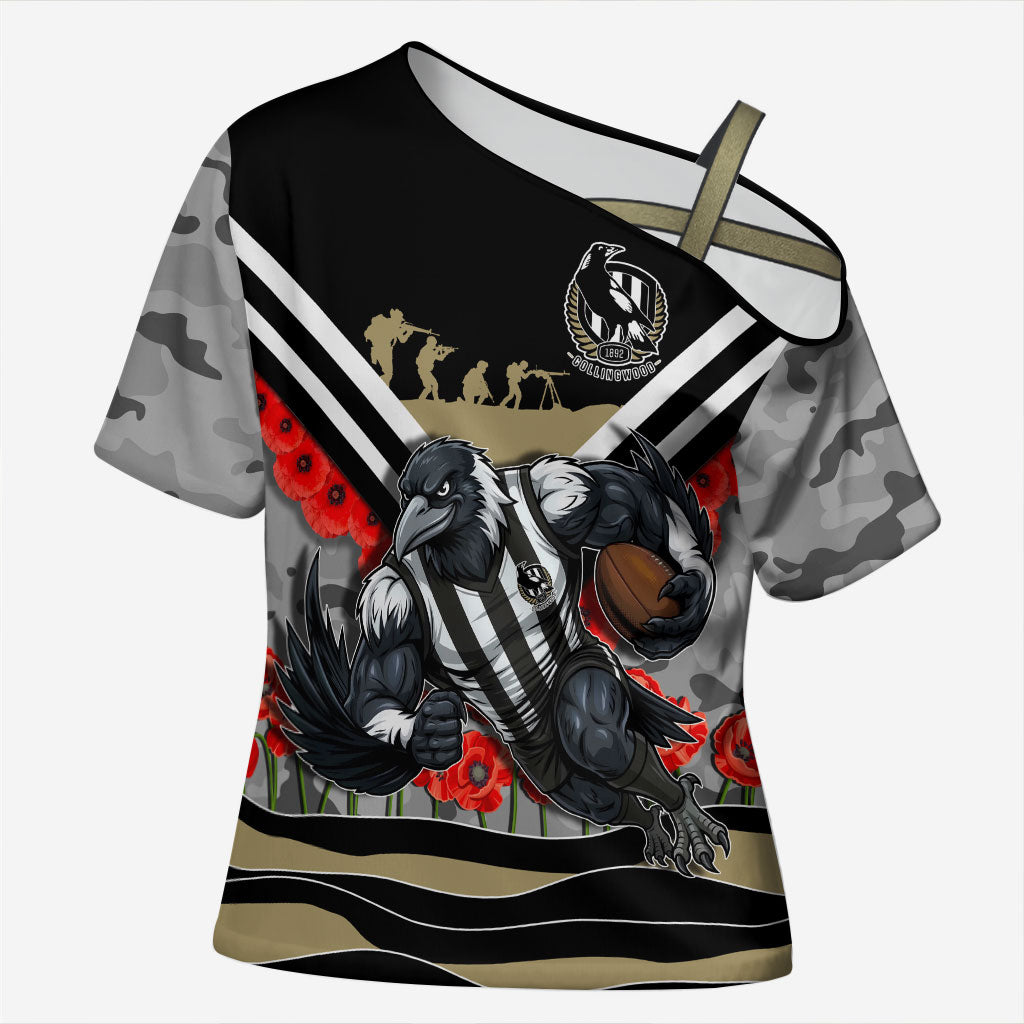 Personalised Collingwood Magpies ANZAC Cross Shoulder Shirt Military Remembrance Australian Football Mascot Camouflage