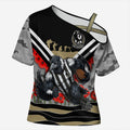 Personalised Collingwood Magpies ANZAC Cross Shoulder Shirt Military Remembrance Australian Football Mascot Camouflage