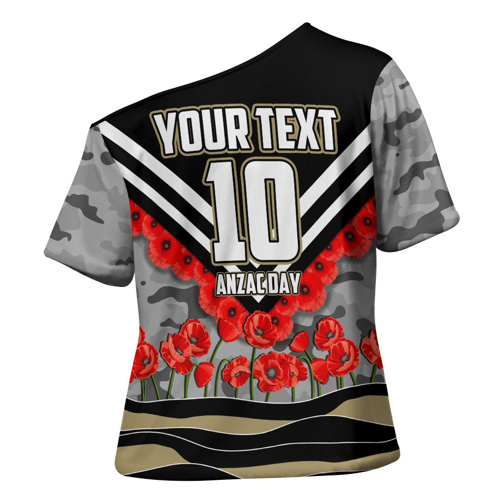 Personalised Collingwood Magpies ANZAC Cross Shoulder Shirt Military Remembrance Australian Football Mascot Camouflage