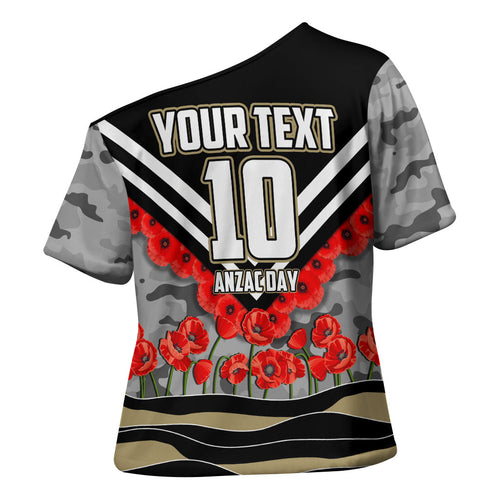 Personalised Collingwood Magpies ANZAC Cross Shoulder Shirt Military Remembrance Australian Football Mascot Camouflage
