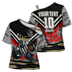 Personalised Collingwood Magpies ANZAC Cross Shoulder Shirt Military Remembrance Australian Football Mascot Camouflage