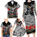 Personalised Collingwood Magpies ANZAC Family Matching Long Sleeve Bodycon Dress and Hawaiian Shirt Military Remembrance Australian Football Mascot Camouflage