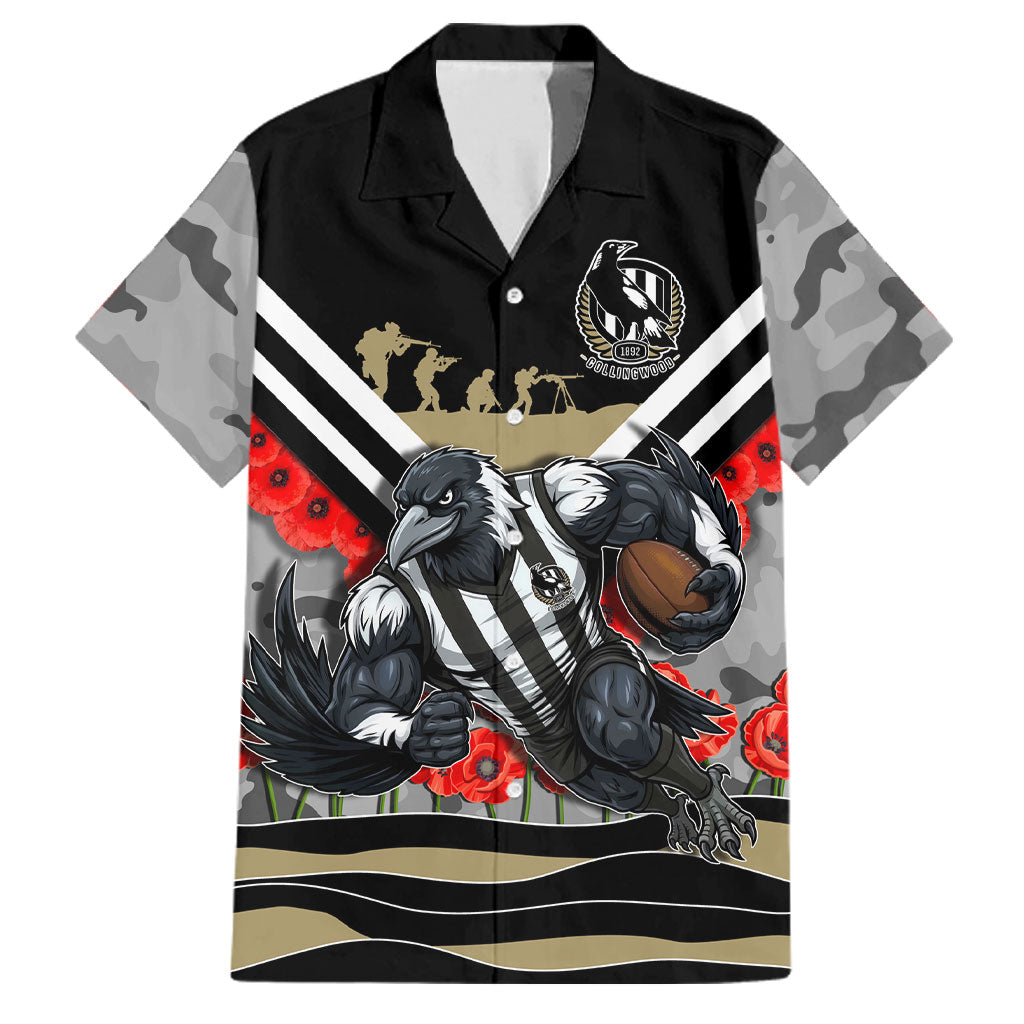 Personalised Collingwood Magpies ANZAC Family Matching Mermaid Dress and Hawaiian Shirt Military Remembrance Australian Football Mascot Camouflage
