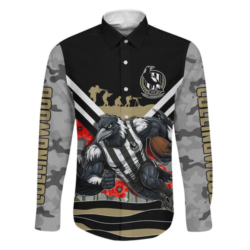 Personalised Collingwood Magpies ANZAC Family Matching Mermaid Dress and Hawaiian Shirt Military Remembrance Australian Football Mascot Camouflage