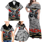Personalised Collingwood Magpies ANZAC Family Matching Off Shoulder Maxi Dress and Hawaiian Shirt Military Remembrance Australian Football Mascot Camouflage