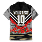 Personalised Collingwood Magpies ANZAC Family Matching Off Shoulder Maxi Dress and Hawaiian Shirt Military Remembrance Australian Football Mascot Camouflage