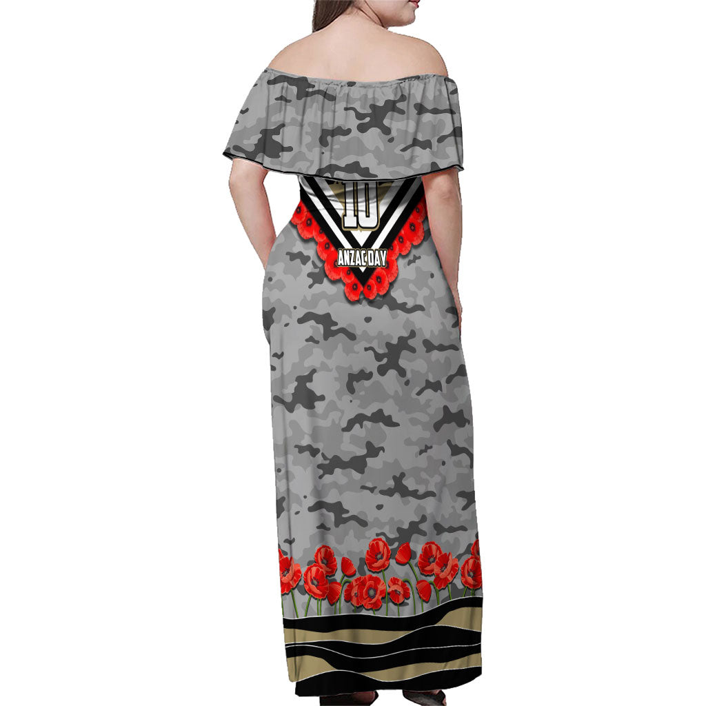 Personalised Collingwood Magpies ANZAC Family Matching Off Shoulder Maxi Dress and Hawaiian Shirt Military Remembrance Australian Football Mascot Camouflage
