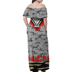 Personalised Collingwood Magpies ANZAC Family Matching Off Shoulder Maxi Dress and Hawaiian Shirt Military Remembrance Australian Football Mascot Camouflage