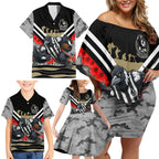 Personalised Collingwood Magpies ANZAC Family Matching Off Shoulder Short Dress and Hawaiian Shirt Military Remembrance Australian Football Mascot Camouflage