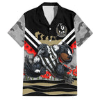 Personalised Collingwood Magpies ANZAC Family Matching Off Shoulder Short Dress and Hawaiian Shirt Military Remembrance Australian Football Mascot Camouflage