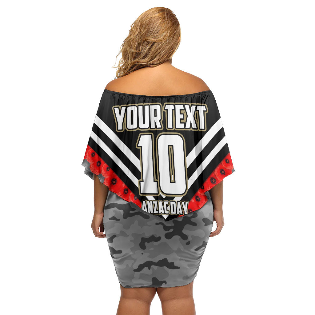 Personalised Collingwood Magpies ANZAC Family Matching Off Shoulder Short Dress and Hawaiian Shirt Military Remembrance Australian Football Mascot Camouflage