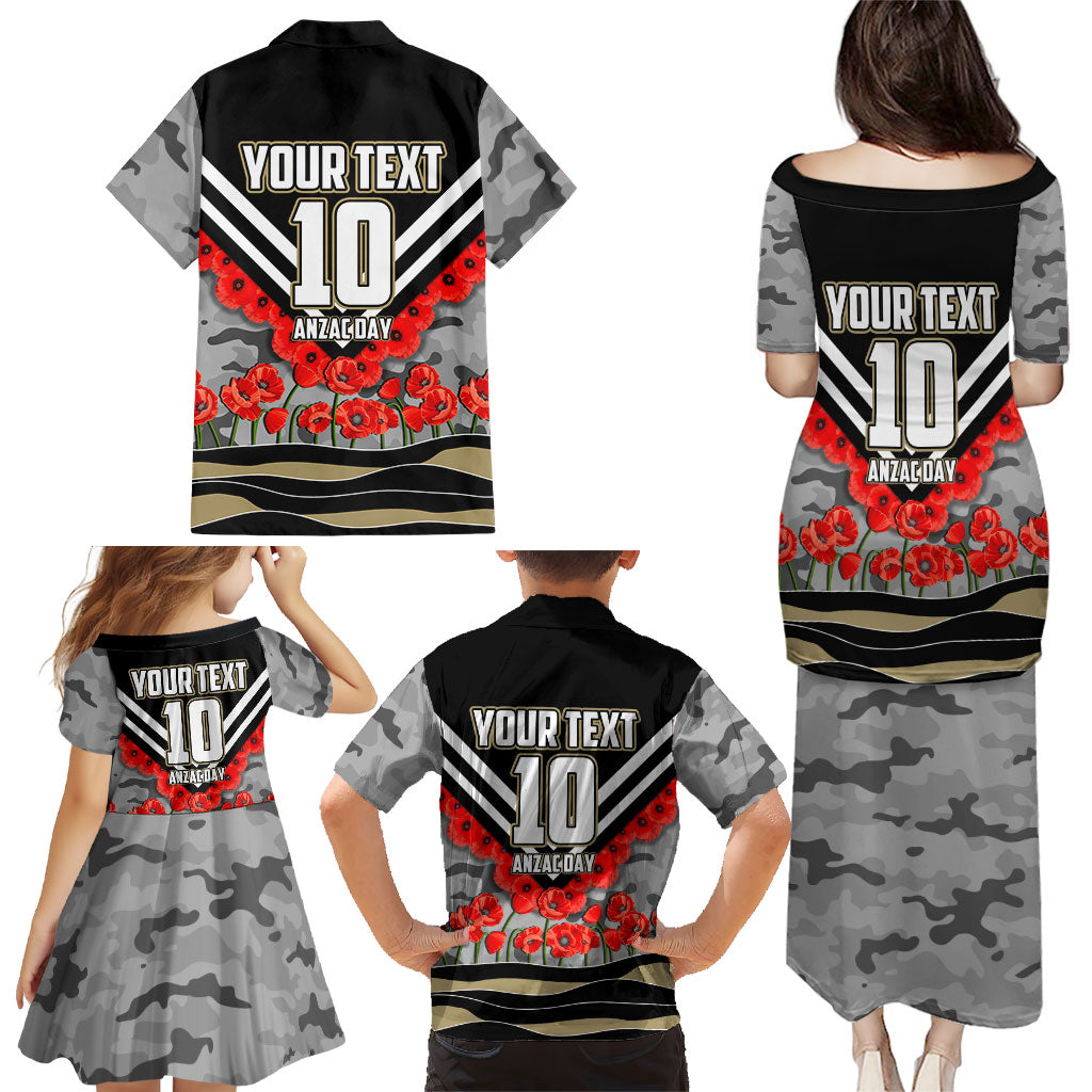 Personalised Collingwood Magpies ANZAC Family Matching Puletasi and Hawaiian Shirt Military Remembrance Australian Football Mascot Camouflage
