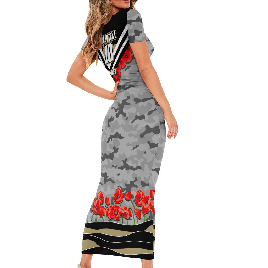 Personalised Collingwood Magpies ANZAC Family Matching Short Sleeve Bodycon Dress and Hawaiian Shirt Military Remembrance Australian Football Mascot Camouflage
