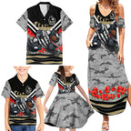 Personalised Collingwood Magpies ANZAC Family Matching Summer Maxi Dress and Hawaiian Shirt Military Remembrance Australian Football Mascot Camouflage