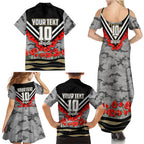 Personalised Collingwood Magpies ANZAC Family Matching Summer Maxi Dress and Hawaiian Shirt Military Remembrance Australian Football Mascot Camouflage