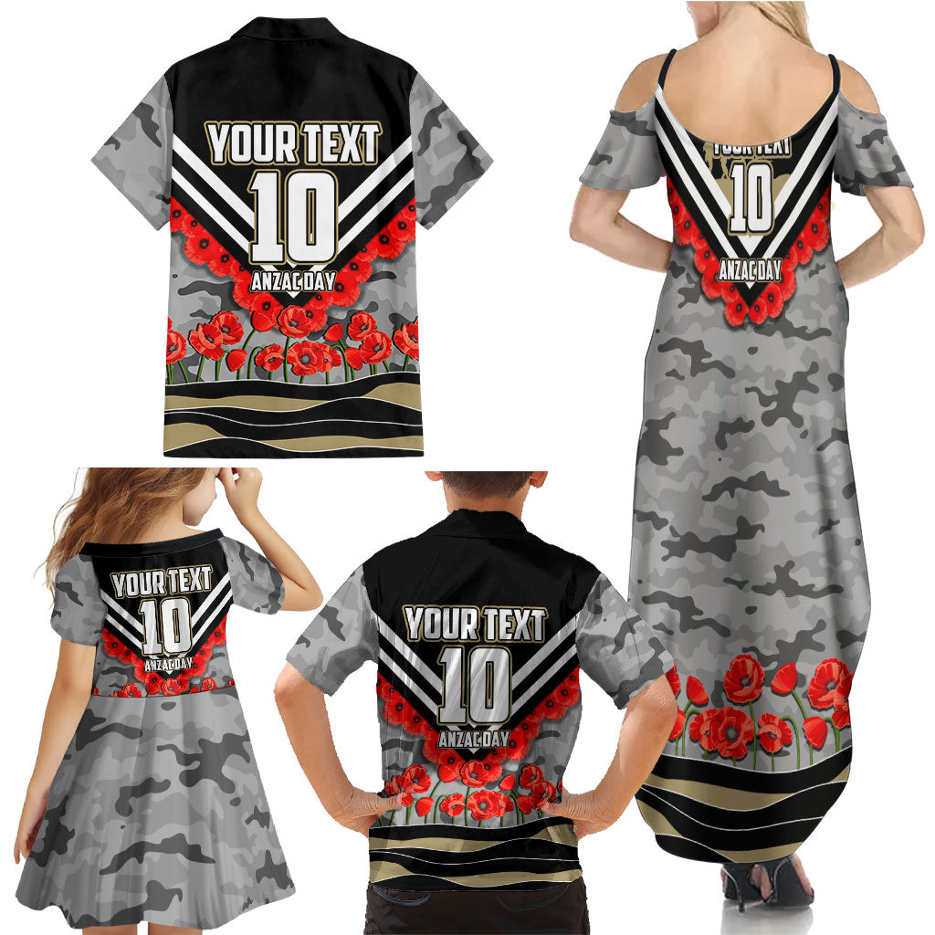 Personalised Collingwood Magpies ANZAC Family Matching Summer Maxi Dress and Hawaiian Shirt Military Remembrance Australian Football Mascot Camouflage