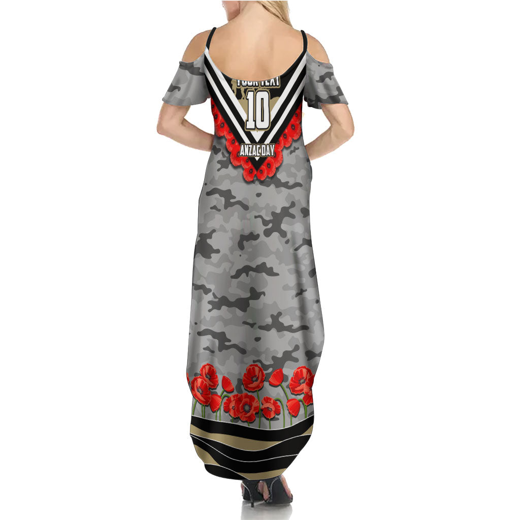 Personalised Collingwood Magpies ANZAC Family Matching Summer Maxi Dress and Hawaiian Shirt Military Remembrance Australian Football Mascot Camouflage