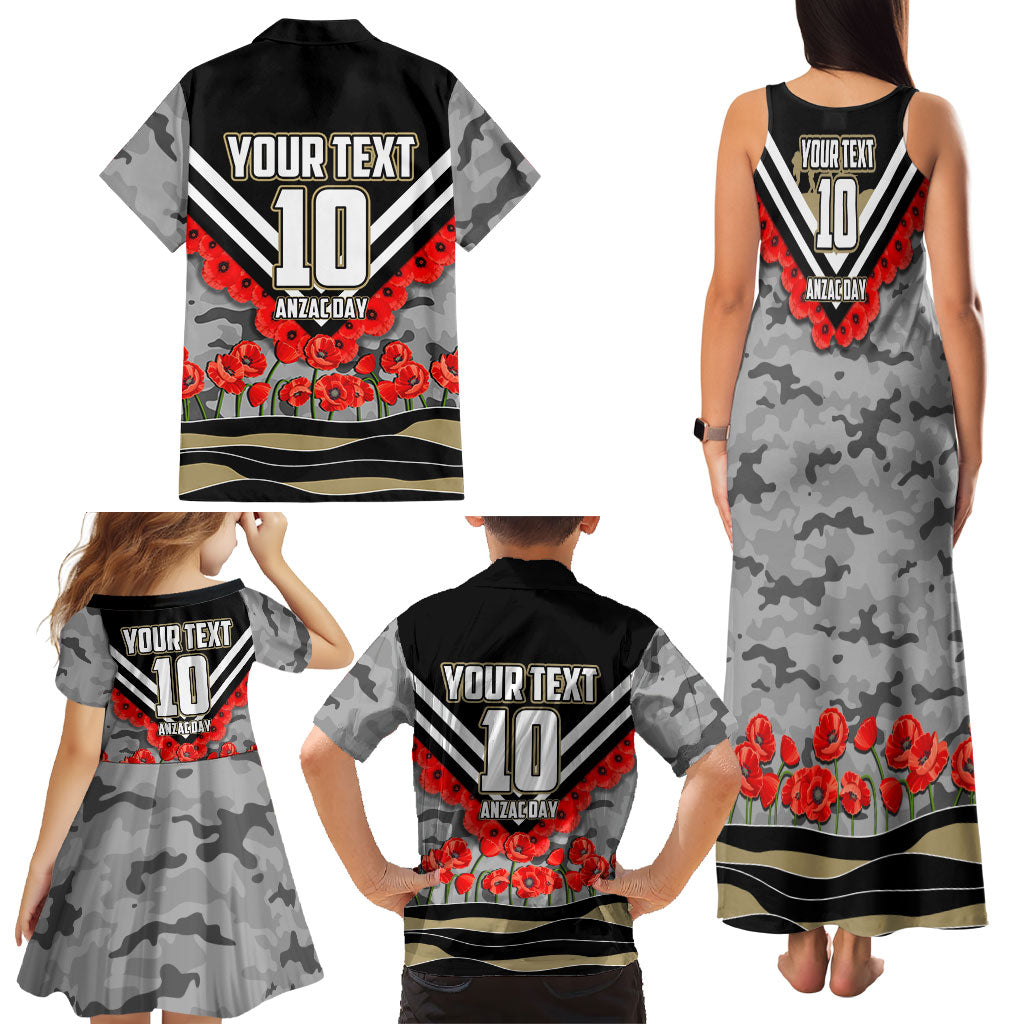 Personalised Collingwood Magpies ANZAC Family Matching Tank Maxi Dress and Hawaiian Shirt Military Remembrance Australian Football Mascot Camouflage