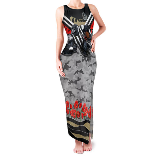Personalised Collingwood Magpies ANZAC Family Matching Tank Maxi Dress and Hawaiian Shirt Military Remembrance Australian Football Mascot Camouflage