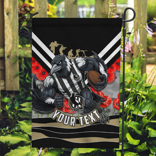 Personalised Collingwood Magpies ANZAC Garden Flag Military Remembrance Australian Football Mascot Camouflage