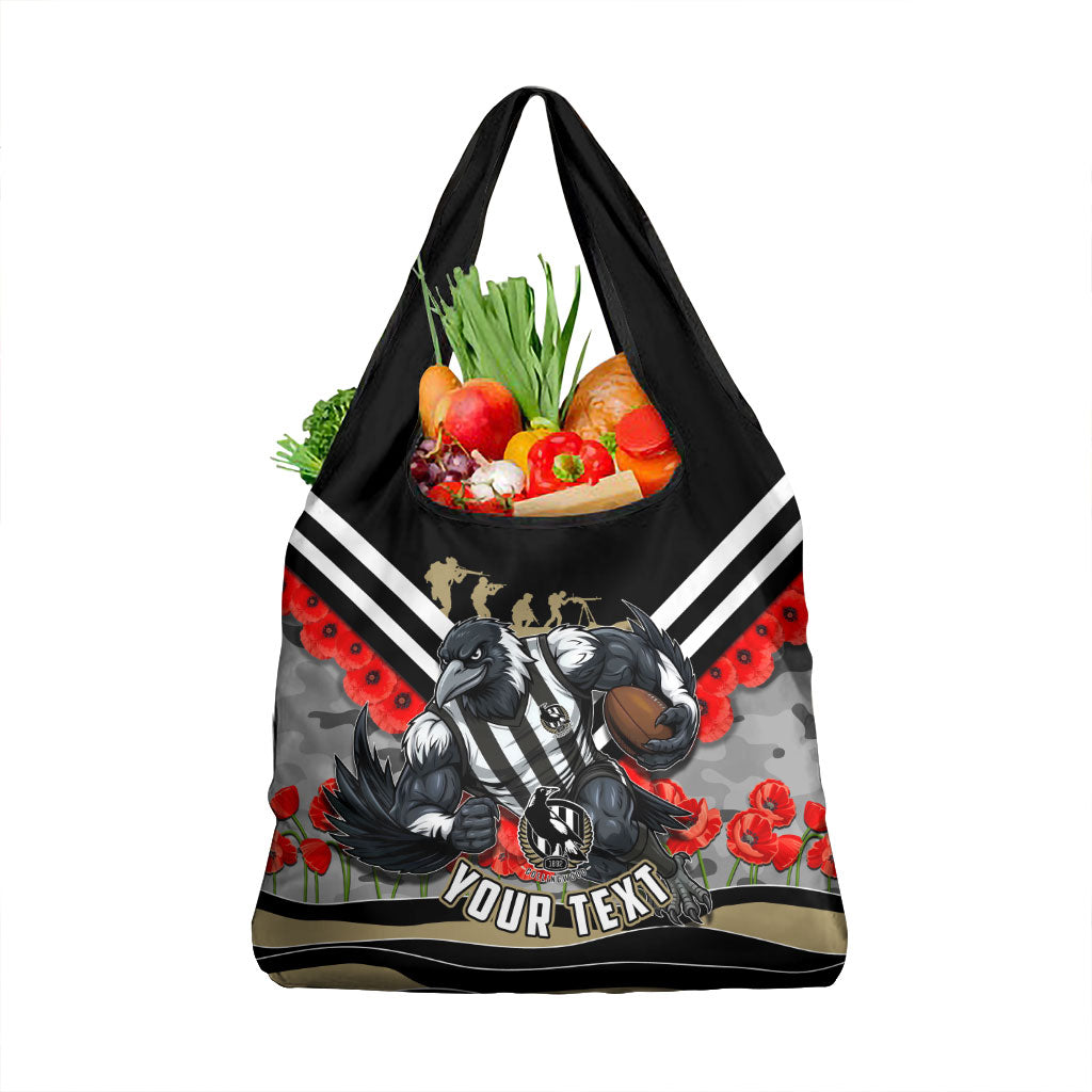 Personalised Collingwood Magpies ANZAC Grocery Bag Military Remembrance Australian Football Mascot Camouflage