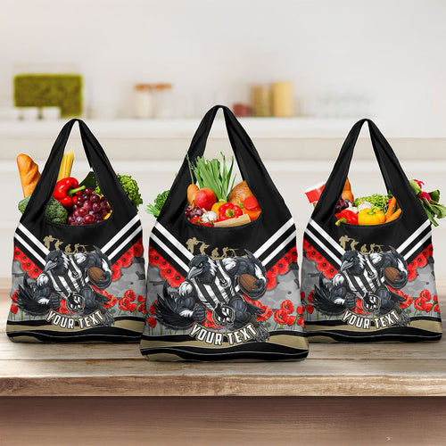Personalised Collingwood Magpies ANZAC Grocery Bag Military Remembrance Australian Football Mascot Camouflage