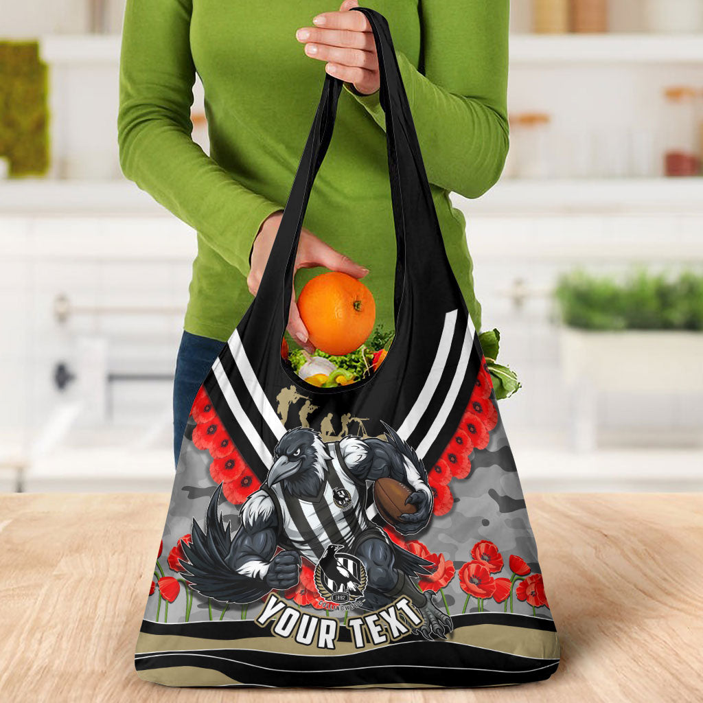 Personalised Collingwood Magpies ANZAC Grocery Bag Military Remembrance Australian Football Mascot Camouflage