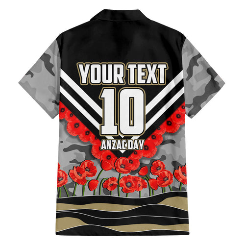 Personalised Collingwood Magpies ANZAC Hawaiian Shirt Military Remembrance Australian Football Mascot Camouflage