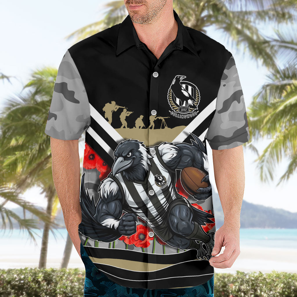 Personalised Collingwood Magpies ANZAC Hawaiian Shirt Military Remembrance Australian Football Mascot Camouflage