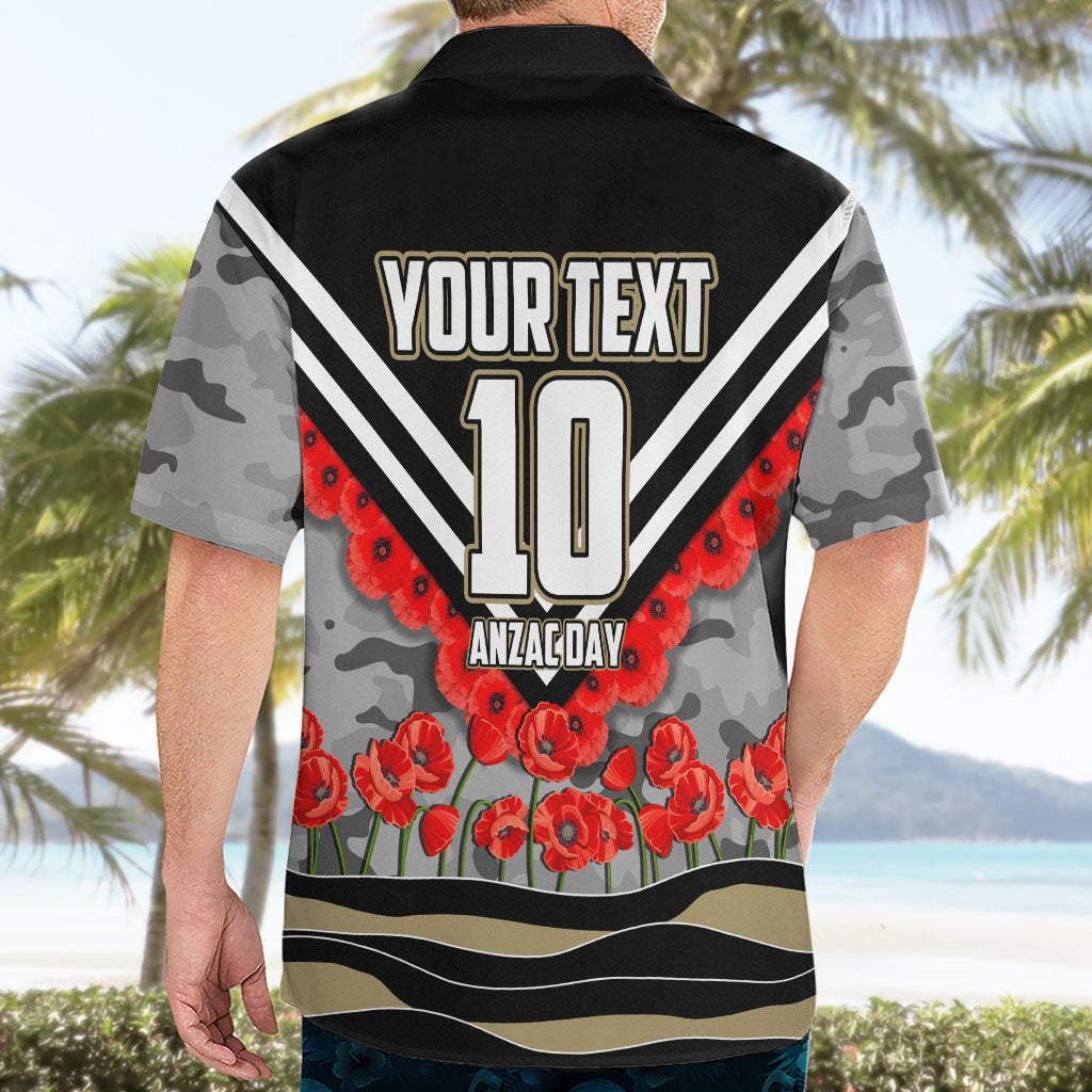Personalised Collingwood Magpies ANZAC Hawaiian Shirt Military Remembrance Australian Football Mascot Camouflage