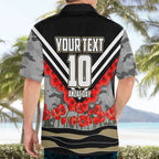 Personalised Collingwood Magpies ANZAC Hawaiian Shirt Military Remembrance Australian Football Mascot Camouflage