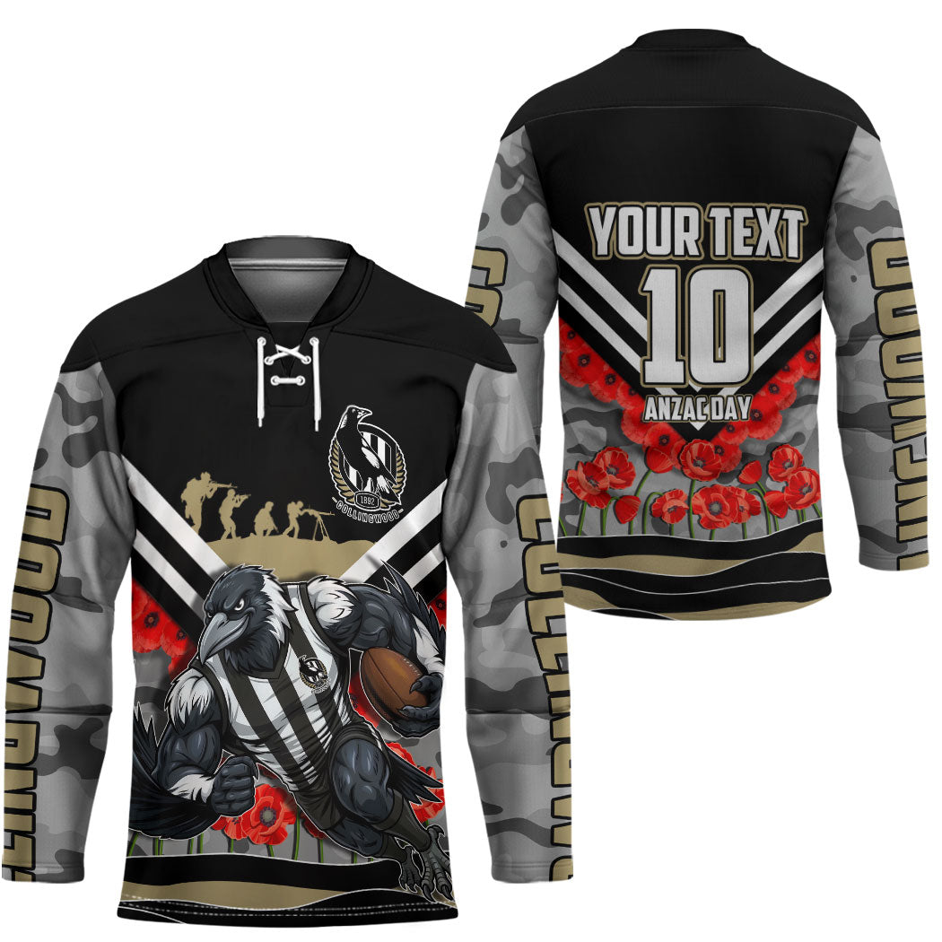 Personalised Collingwood Magpies ANZAC Hockey Jersey Military Remembrance Australian Football Mascot Camouflage