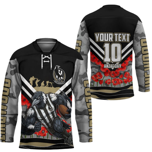 Personalised Collingwood Magpies ANZAC Hockey Jersey Military Remembrance Australian Football Mascot Camouflage