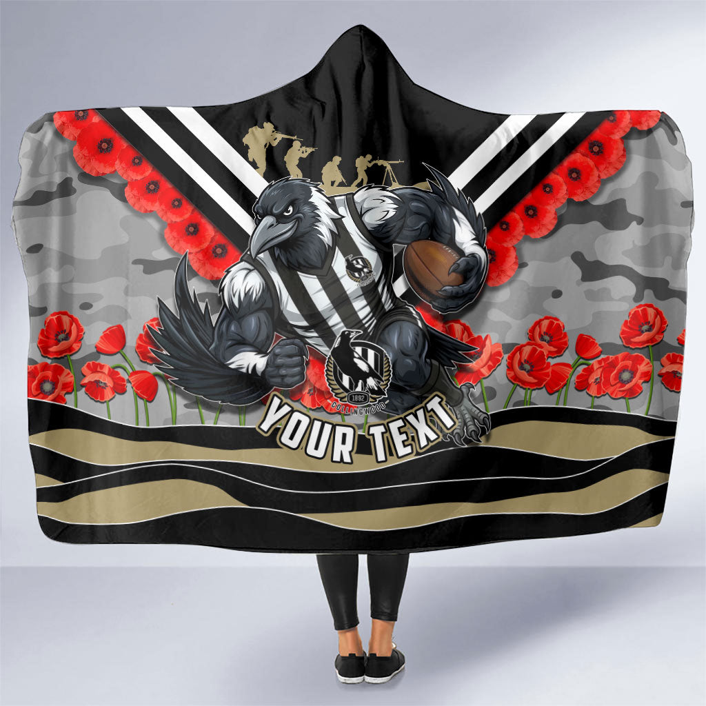 Personalised Collingwood Magpies ANZAC Hooded Blanket Military Remembrance Australian Football Mascot Camouflage