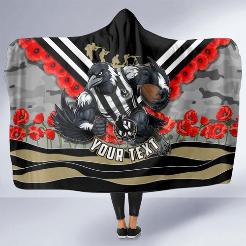 Personalised Collingwood Magpies ANZAC Hooded Blanket Military Remembrance Australian Football Mascot Camouflage