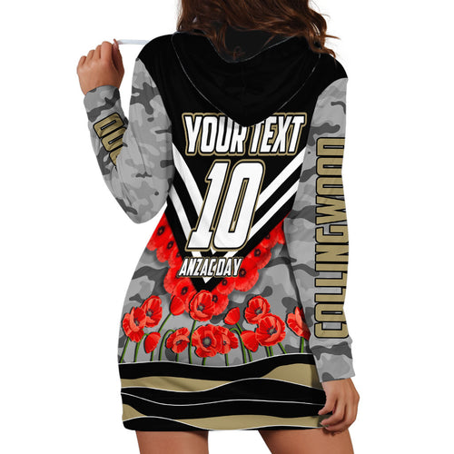 Personalised Collingwood Magpies ANZAC Hoodie Dress Military Remembrance Australian Football Mascot Camouflage