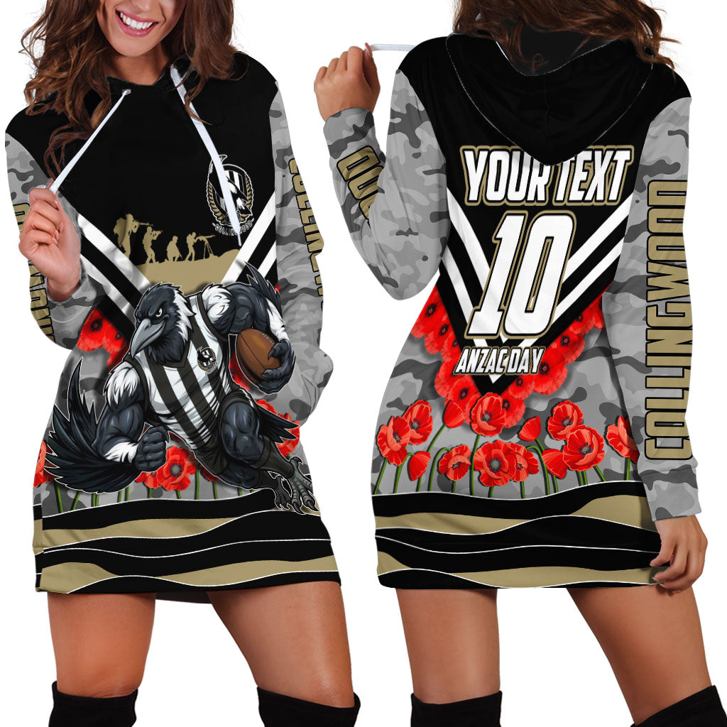 Personalised Collingwood Magpies ANZAC Hoodie Dress Military Remembrance Australian Football Mascot Camouflage
