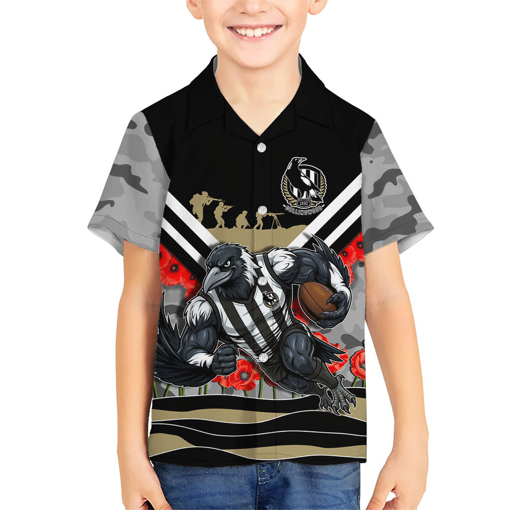 Personalised Collingwood Magpies ANZAC Kid Hawaiian Shirt Military Remembrance Australian Football Mascot Camouflage