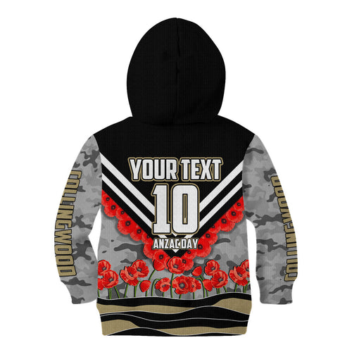 Personalised Collingwood Magpies ANZAC Kid Hoodie Military Remembrance Australian Football Mascot Camouflage