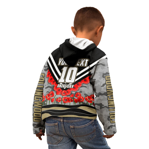 Personalised Collingwood Magpies ANZAC Kid Hoodie Military Remembrance Australian Football Mascot Camouflage