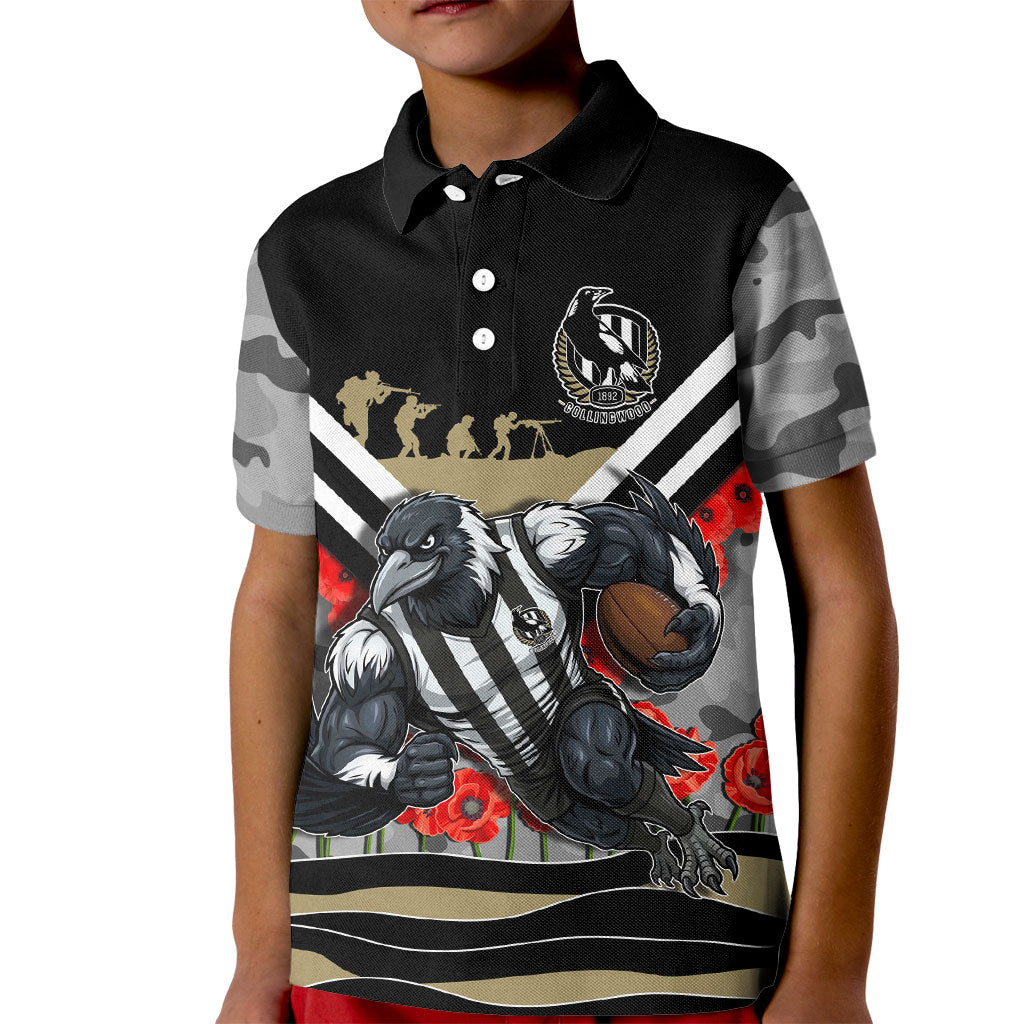 Personalised Collingwood Magpies ANZAC Kid Polo Shirt Military Remembrance Australian Football Mascot Camouflage