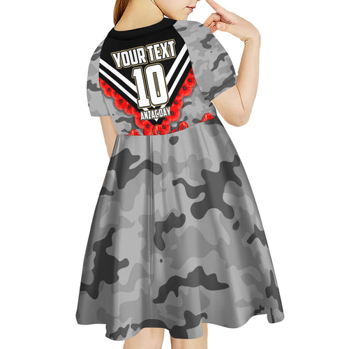 Personalised Collingwood Magpies ANZAC Kid Short Sleeve Dress Military Remembrance Australian Football Mascot Camouflage