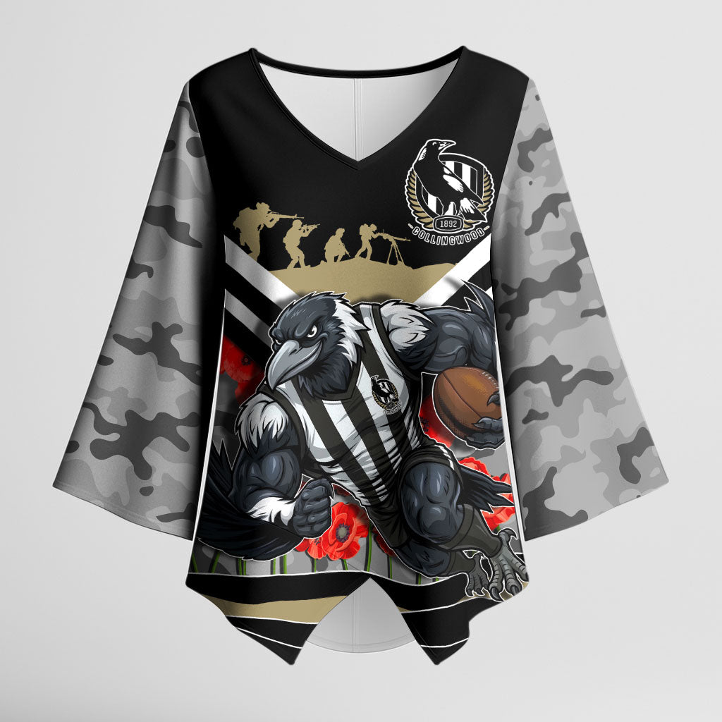 Personalised Collingwood Magpies ANZAC Kimono Sleeve Blouse Military Remembrance Australian Football Mascot Camouflage