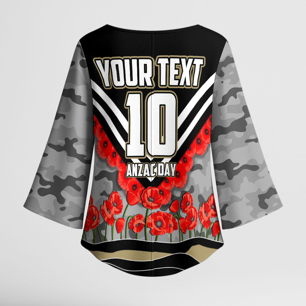 Personalised Collingwood Magpies ANZAC Kimono Sleeve Blouse Military Remembrance Australian Football Mascot Camouflage